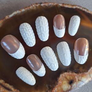 Sweater & Snow White French Tip Custom Hand Painted Salon Press On Nails